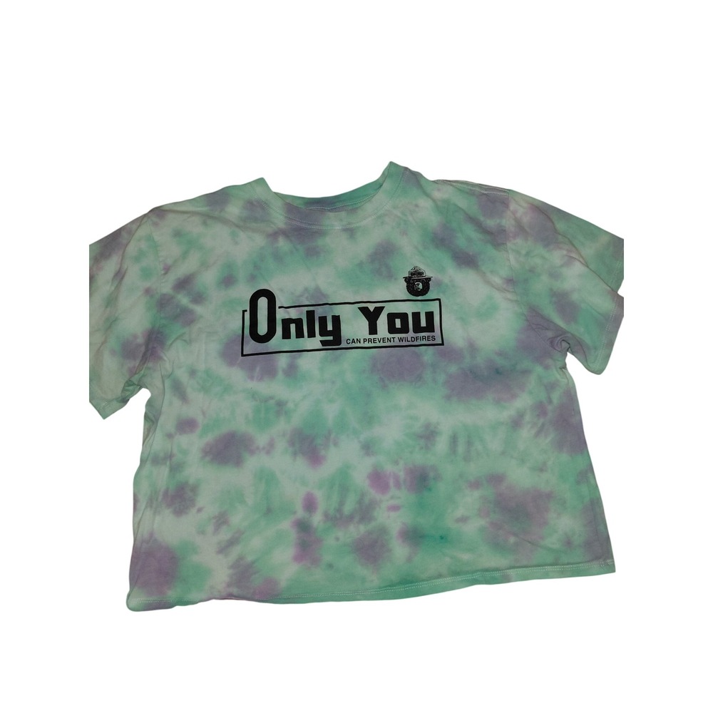 Smokey Bear Only You Graphic Tie Dye Crop Top Green Purple XL Short Sleeve Tee
